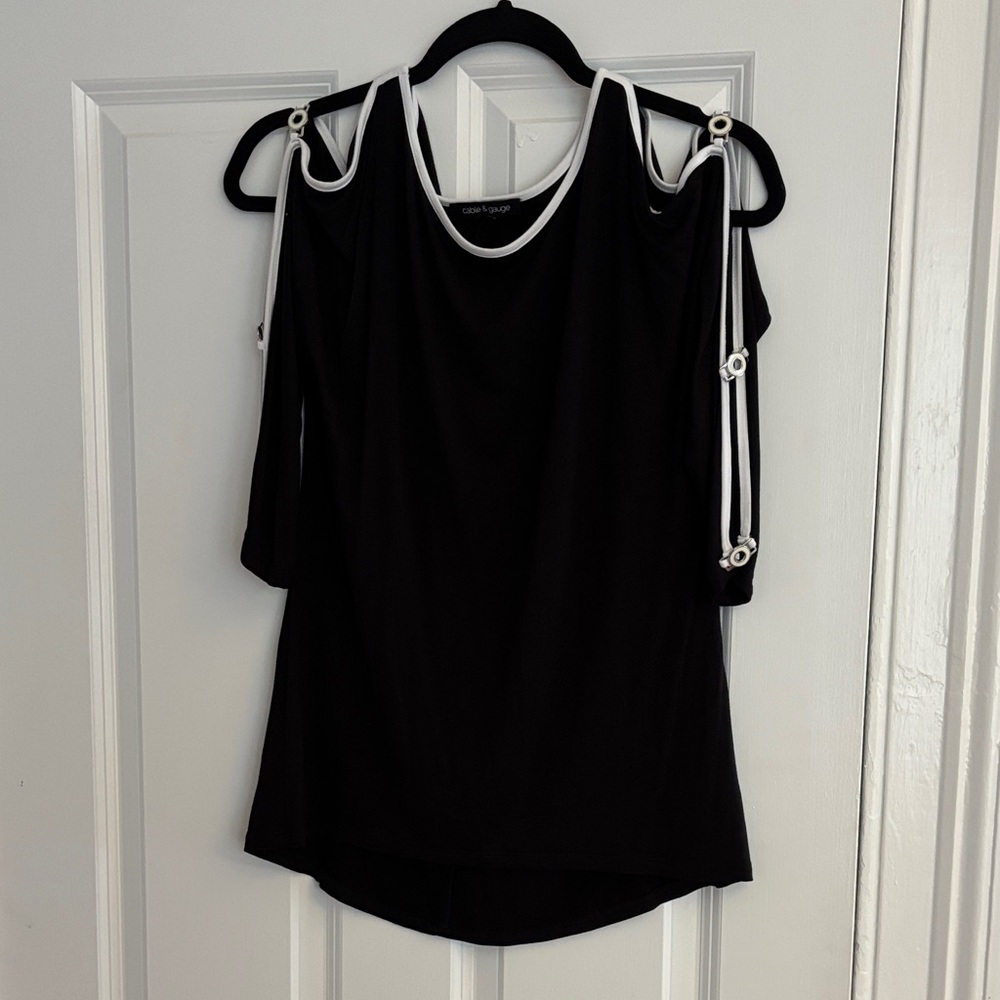 Cable & Gauge Open Shoulder Black Top